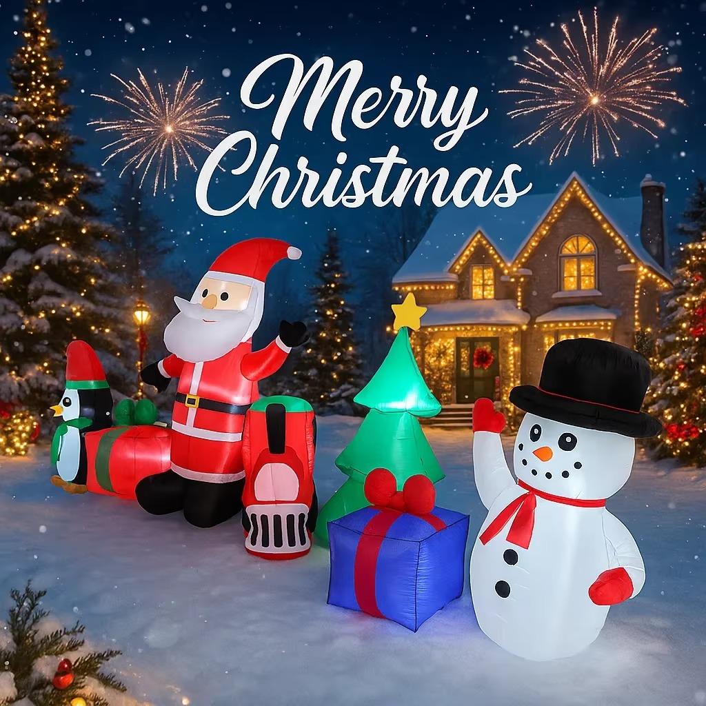 10.17FT Inflatable Santa Snowman Penguin Tree Set Toy Xmas Yard Decoration Festive Gift LED Lit Christmas Supplies Home Ornament