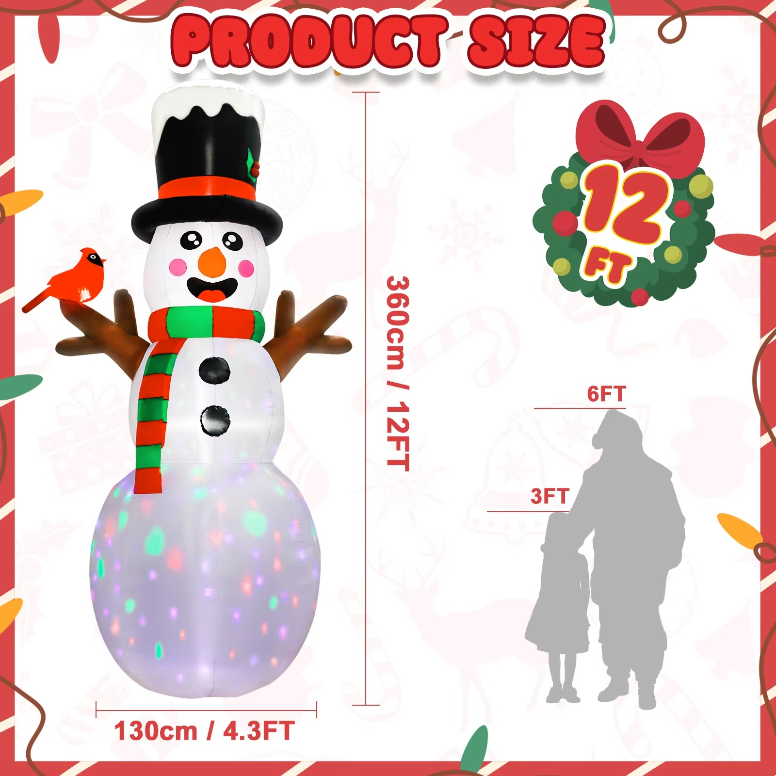 OurWarm 12FT Giant Snowman Christmas Inflatable Outdoor Decoration with Cardinal, Snowman Outdoor Christmas Decor Yard Lawn
