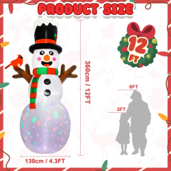 OurWarm 12FT Giant Snowman Christmas Inflatable Outdoor Decoration with Cardinal, Snowman Outdoor Christmas Decor Yard Lawn