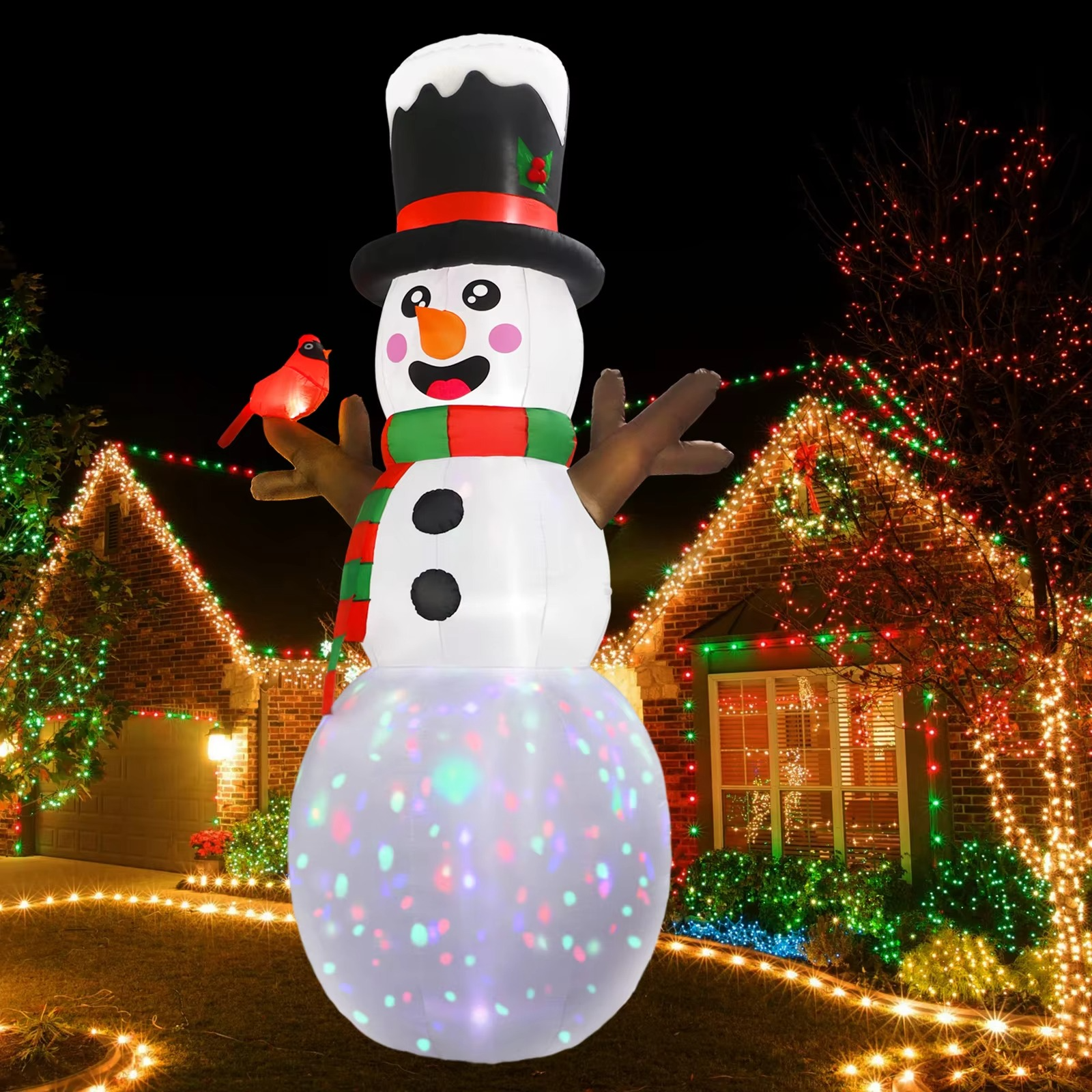 OurWarm 12FT Giant Snowman Christmas Inflatable Outdoor Decoration with Cardinal, Snowman Outdoor Christmas Decor Yard Lawn
