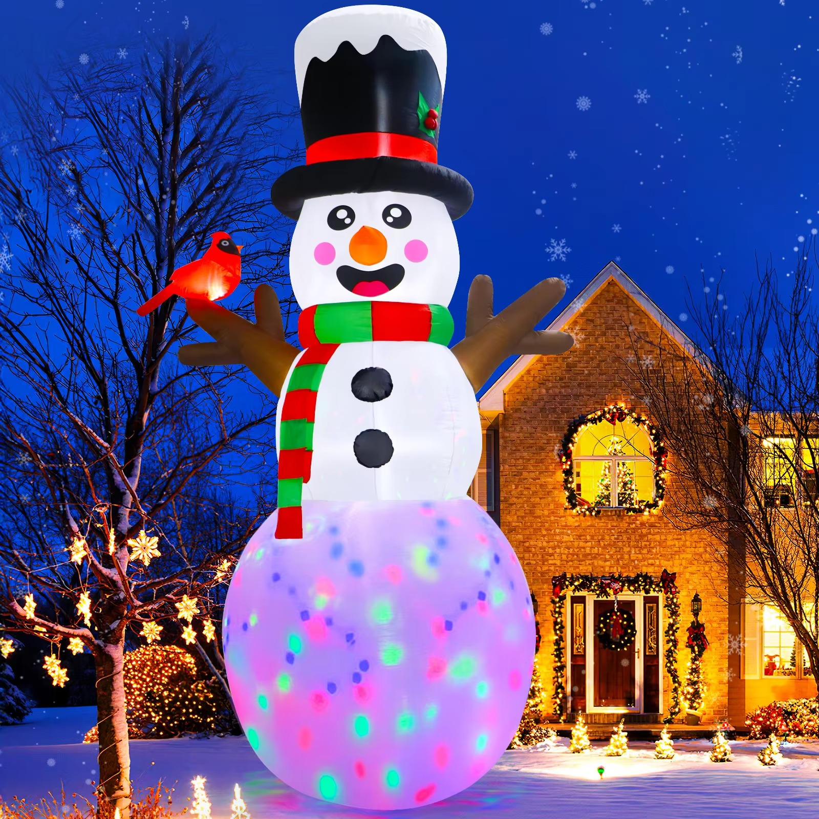 OurWarm 12FT Giant Snowman Christmas Inflatable Outdoor Decoration with Cardinal, Snowman Outdoor Christmas Decor Yard Lawn