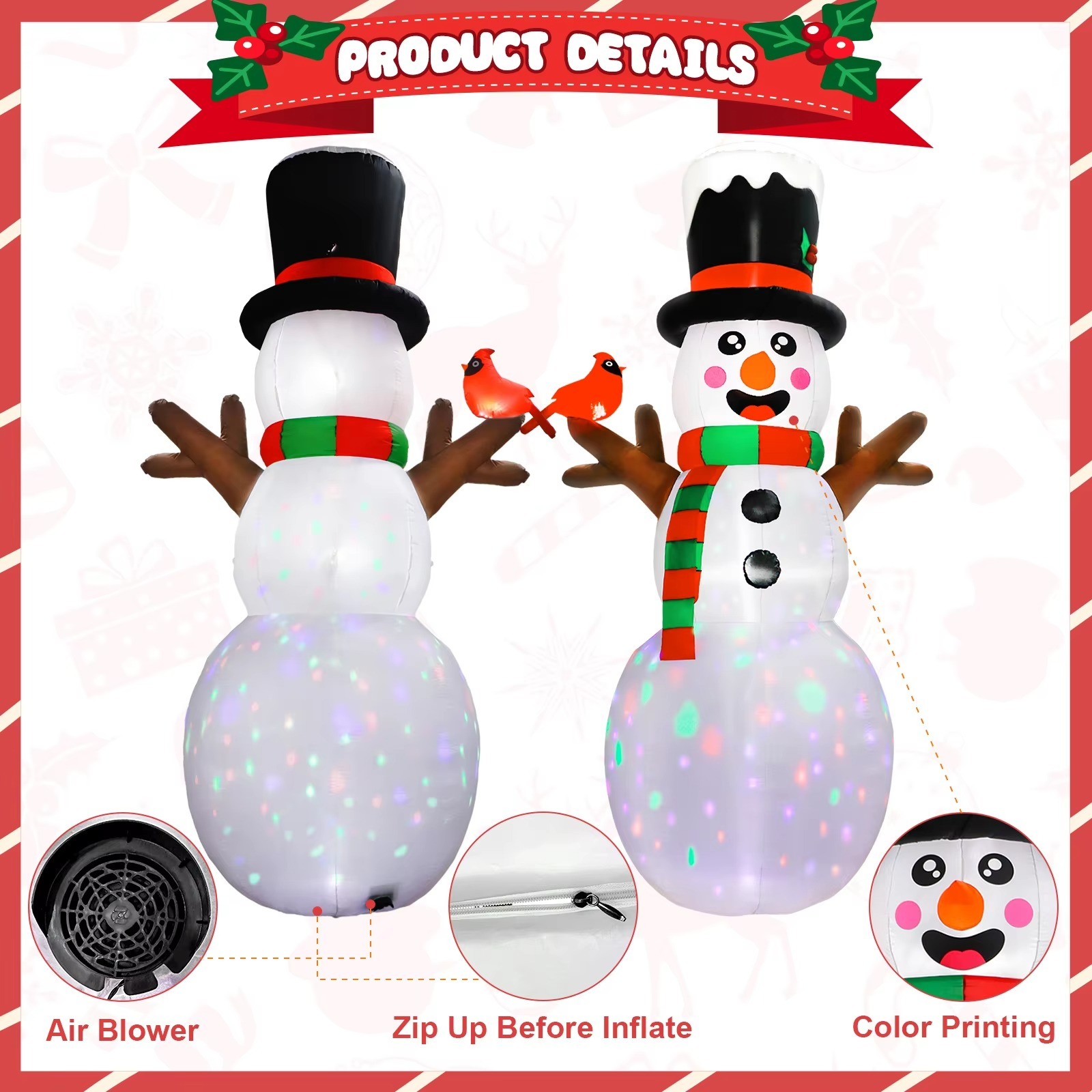 OurWarm 12FT Giant Snowman Christmas Inflatable Outdoor Decoration with Cardinal, Snowman Outdoor Christmas Decor Yard Lawn