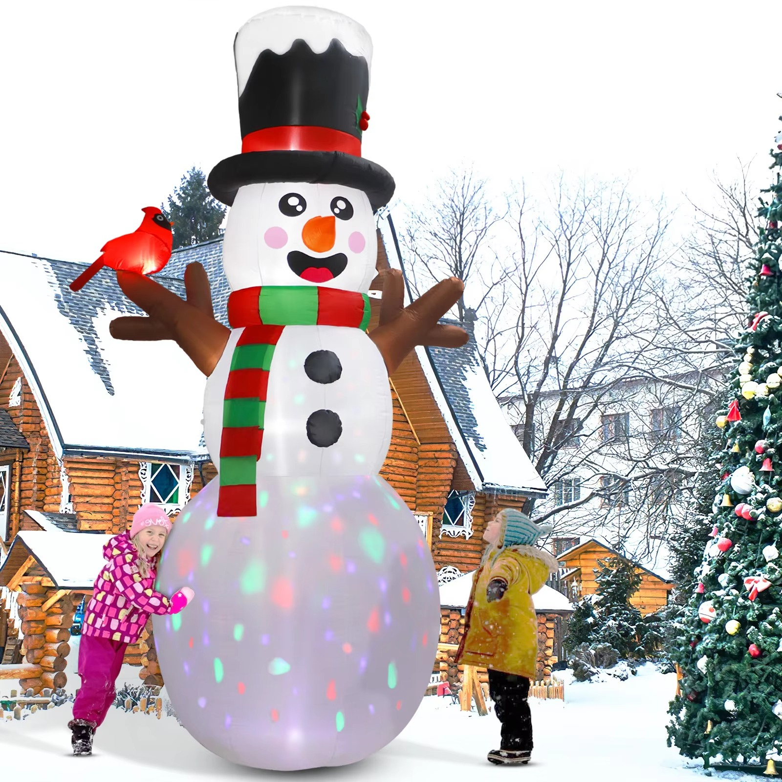 OurWarm 12FT Giant Snowman Christmas Inflatable Outdoor Decoration with Cardinal, Snowman Outdoor Christmas Decor Yard Lawn