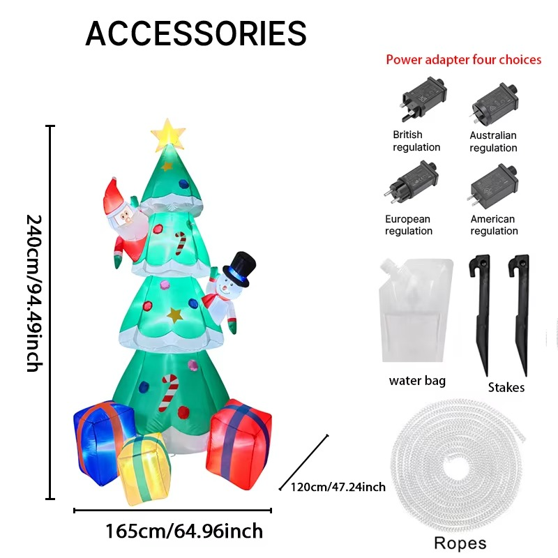 7.87FT Inflatable Toy Christmas Tree Decor Set Santa Snowman Gift Box With Xmas Yard Ornament Supplies Xmas Festive Gift LED Lit