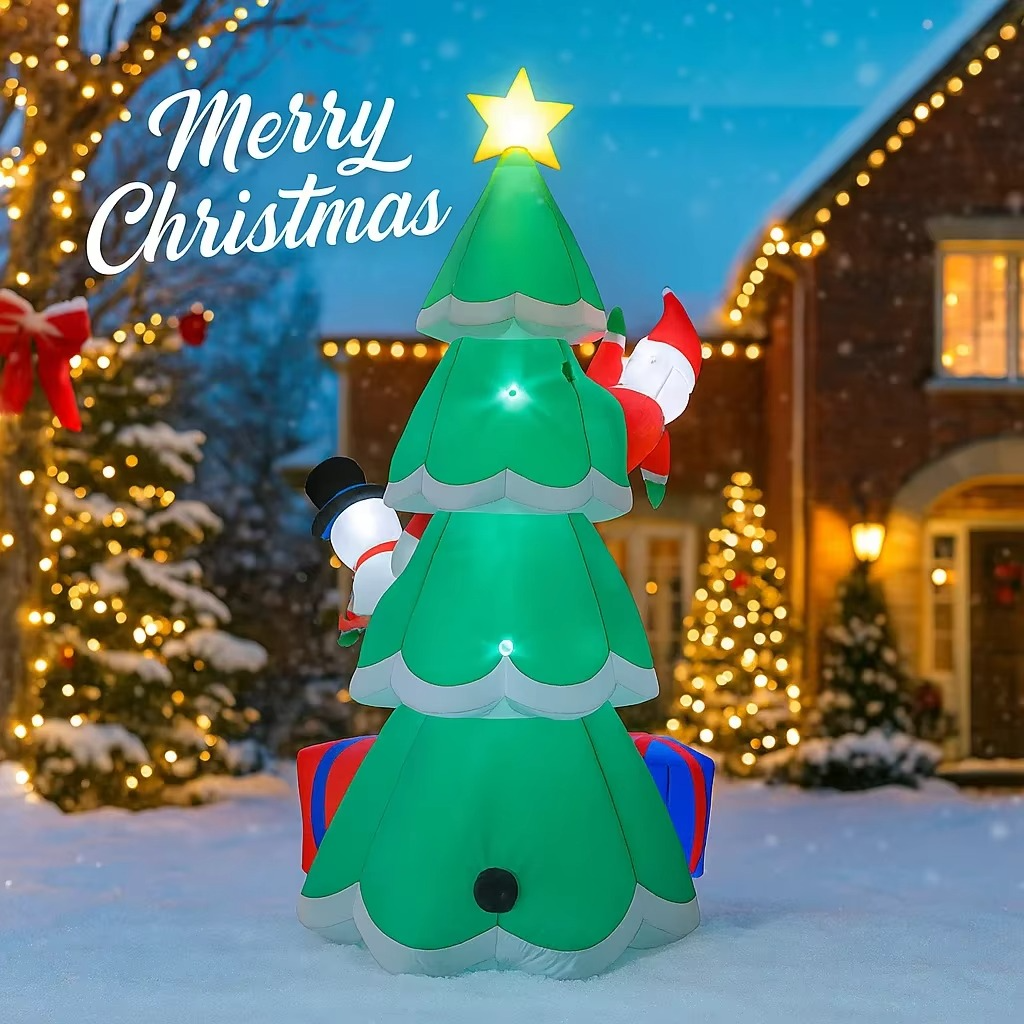 7.87FT Inflatable Toy Christmas Tree Decor Set Santa Snowman Gift Box With Xmas Yard Ornament Supplies Xmas Festive Gift LED Lit