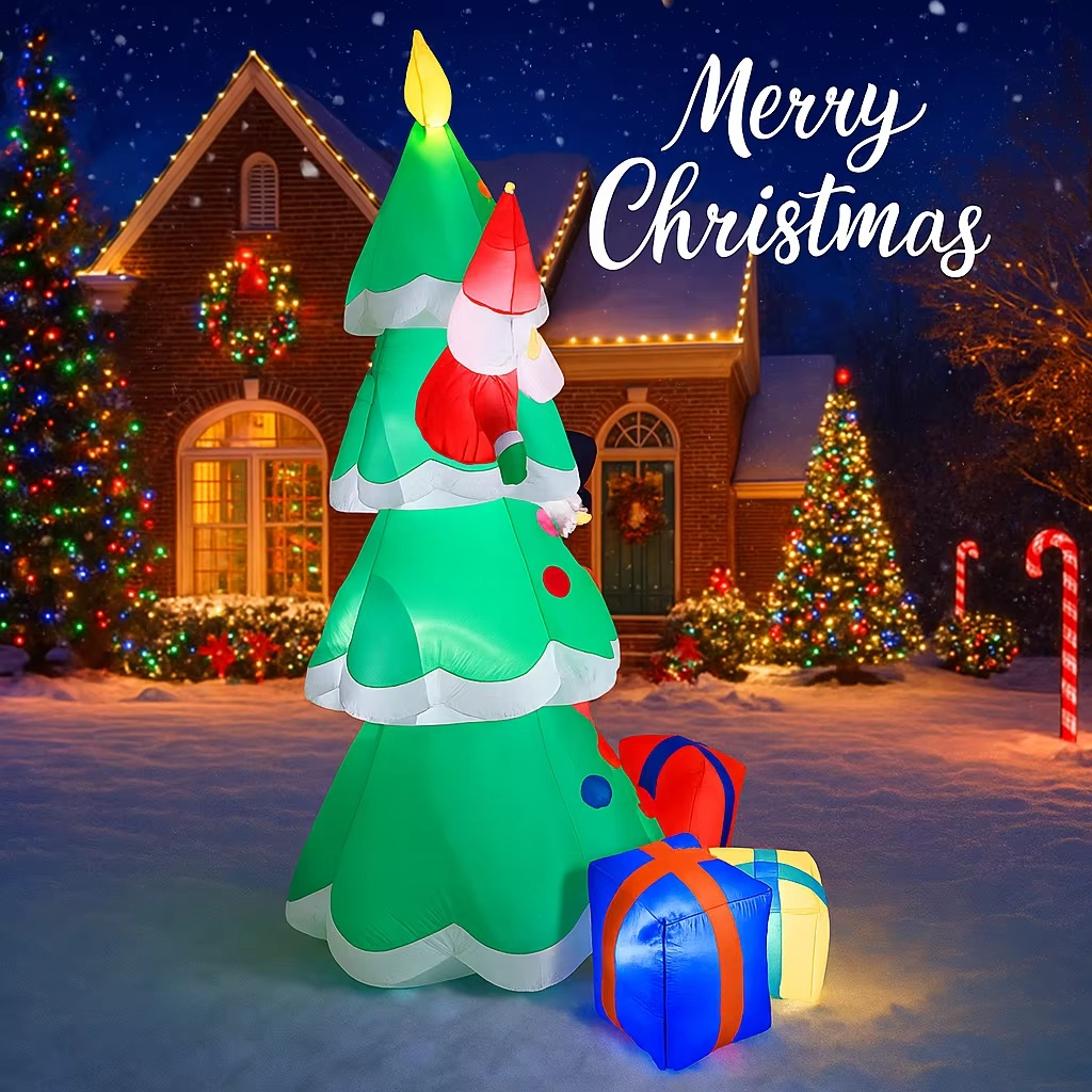 7.87FT Inflatable Toy Christmas Tree Decor Set Santa Snowman Gift Box With Xmas Yard Ornament Supplies Xmas Festive Gift LED Lit