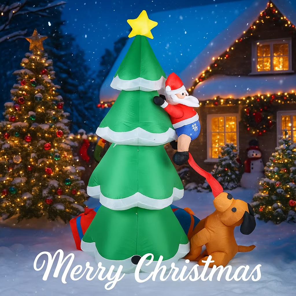 6.9FT LED Light Christmas Inflatable Yard Decorations Santa Claus Climbe Tree Dog Box Toy Xmas Supplies Ornaments Gifts Holiday