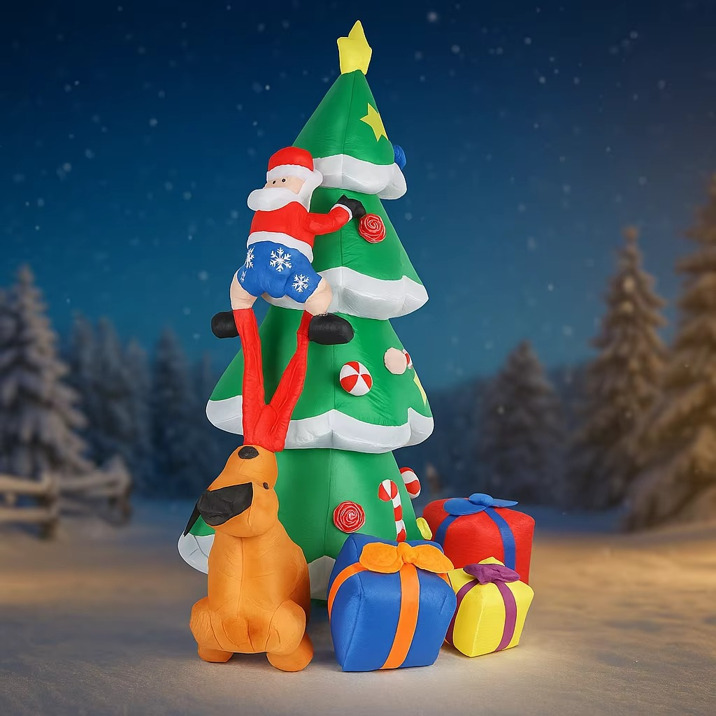 6.9FT LED Light Christmas Inflatable Yard Decorations Santa Claus Climbe Tree Dog Box Toy Xmas Supplies Ornaments Gifts Holiday