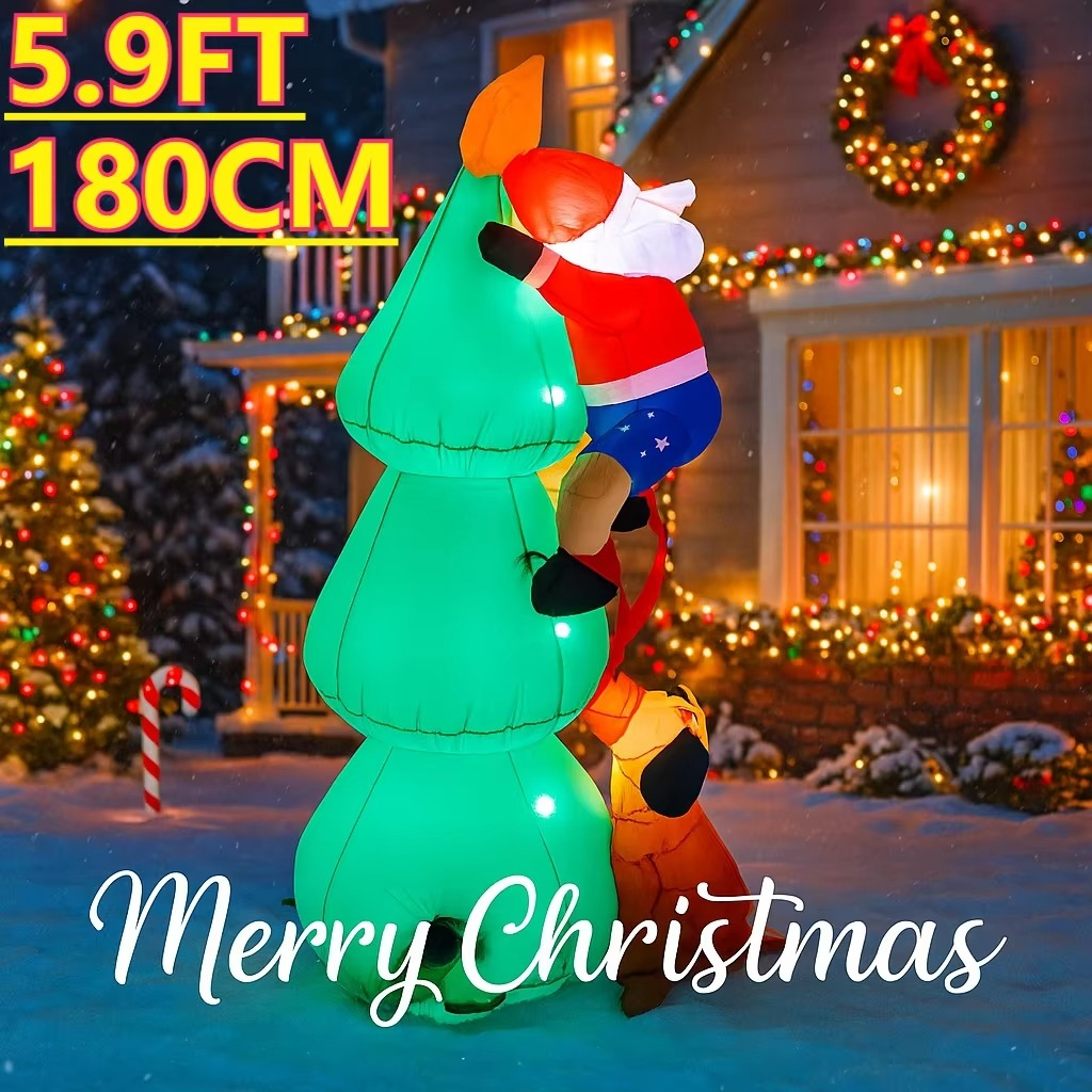 5.9FT LED Inflatable Xmas Yard Decor Santa Climbing Tree with Dog Christmas Decoration Toy Supplie Home Decor Ornaments Gifts