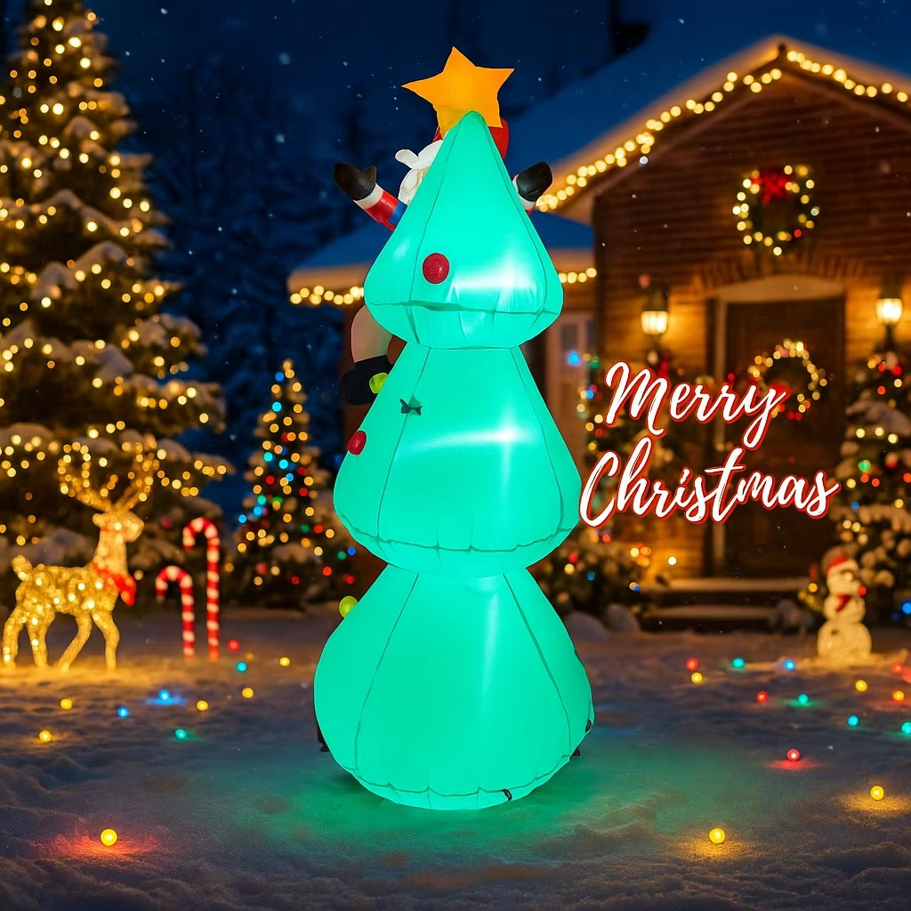 5.9FT LED Inflatable Xmas Yard Decor Santa Climbing Tree with Dog Christmas Decoration Toy Supplie Home Decor Ornaments Gifts