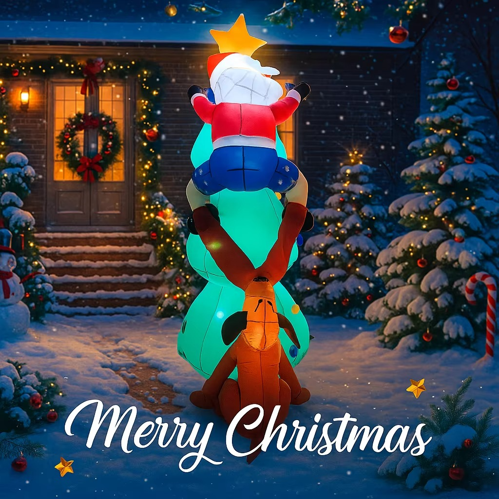 5.9FT LED Inflatable Xmas Yard Decor Santa Climbing Tree with Dog Christmas Decoration Toy Supplie Home Decor Ornaments Gifts