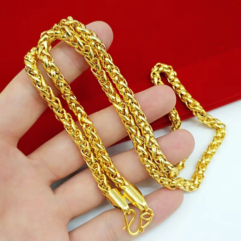 Necklace AU750 necklace 9999 24K real gold pure personality new large thick chain BOSS chain men and women jewelry