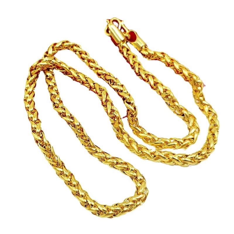 Necklace AU750 necklace 9999 24K real gold pure personality new large thick chain BOSS chain men and women jewelry