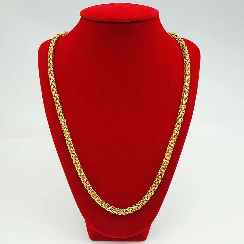 Necklace AU750 necklace 9999 24K real gold pure personality new large thick chain BOSS chain men and women jewelry