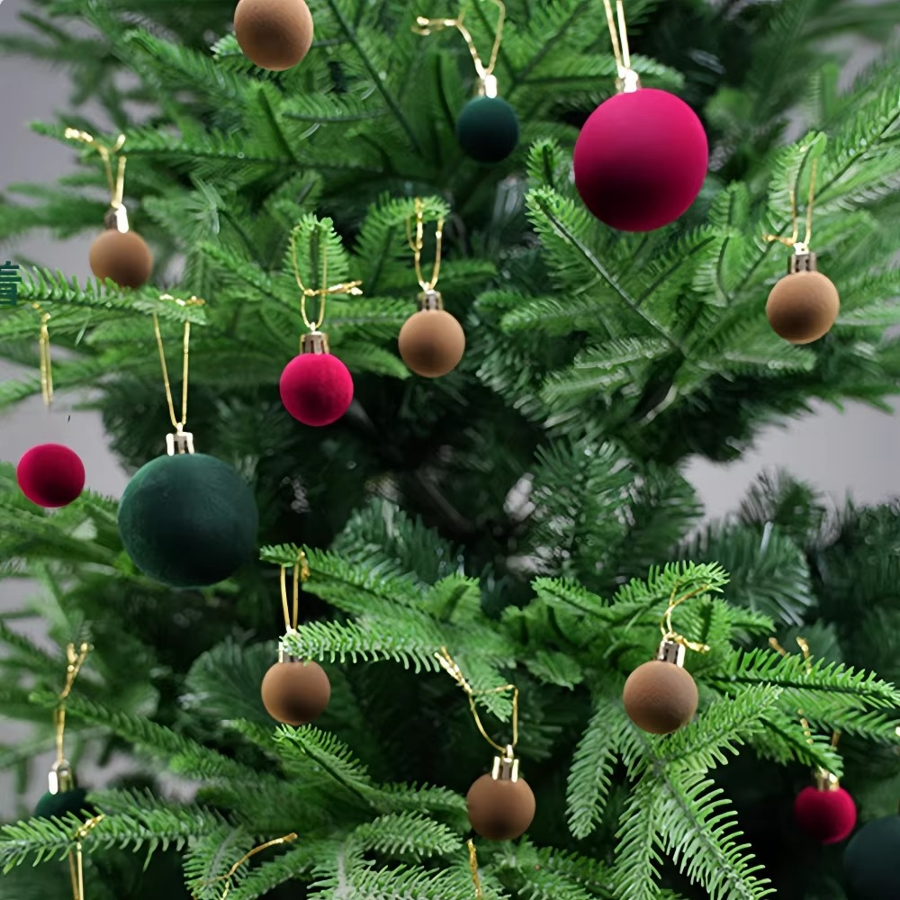72pcs Christmas Balls Ornaments for Tree Shatterproof Flocked Christmas Ornaments for Xmas Trees Decorations Red Green Brown