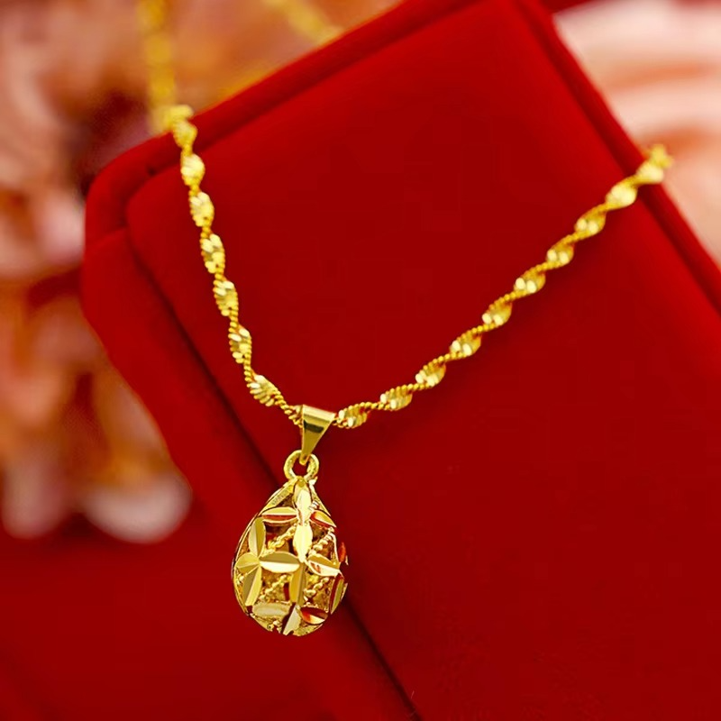 high qualityAU999 Gold Necklace Pendant Hollow Hydrangea Water Drop Pendant 24K Real Gold Double Water Wave Necklace Jewelry