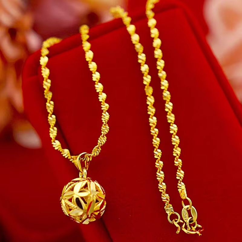 high qualityAU999 Gold Necklace Pendant Hollow Hydrangea Water Drop Pendant 24K Real Gold Double Water Wave Necklace Jewelry
