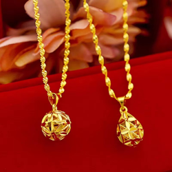 high qualityAU999 Gold Necklace Pendant Hollow Hydrangea Water Drop Pendant 24K Real Gold Double Water Wave Necklace Jewelry
