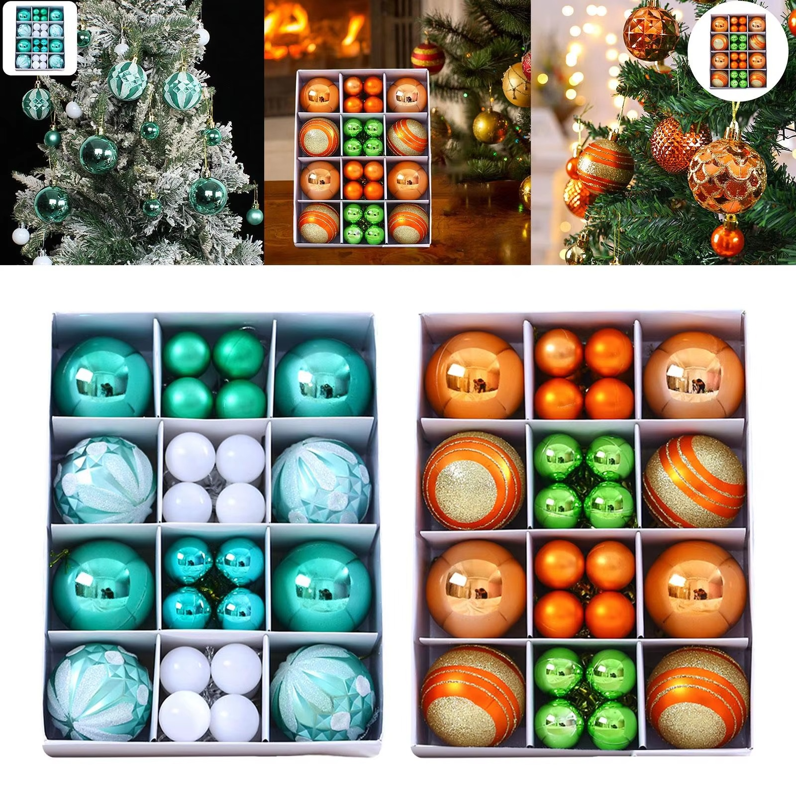 40Pcs Christmas Ball Ornaments Set Craft Christmas Tree Hanging Ornaments for Party Favor Birthdays Anniversary Festivals Cafe
