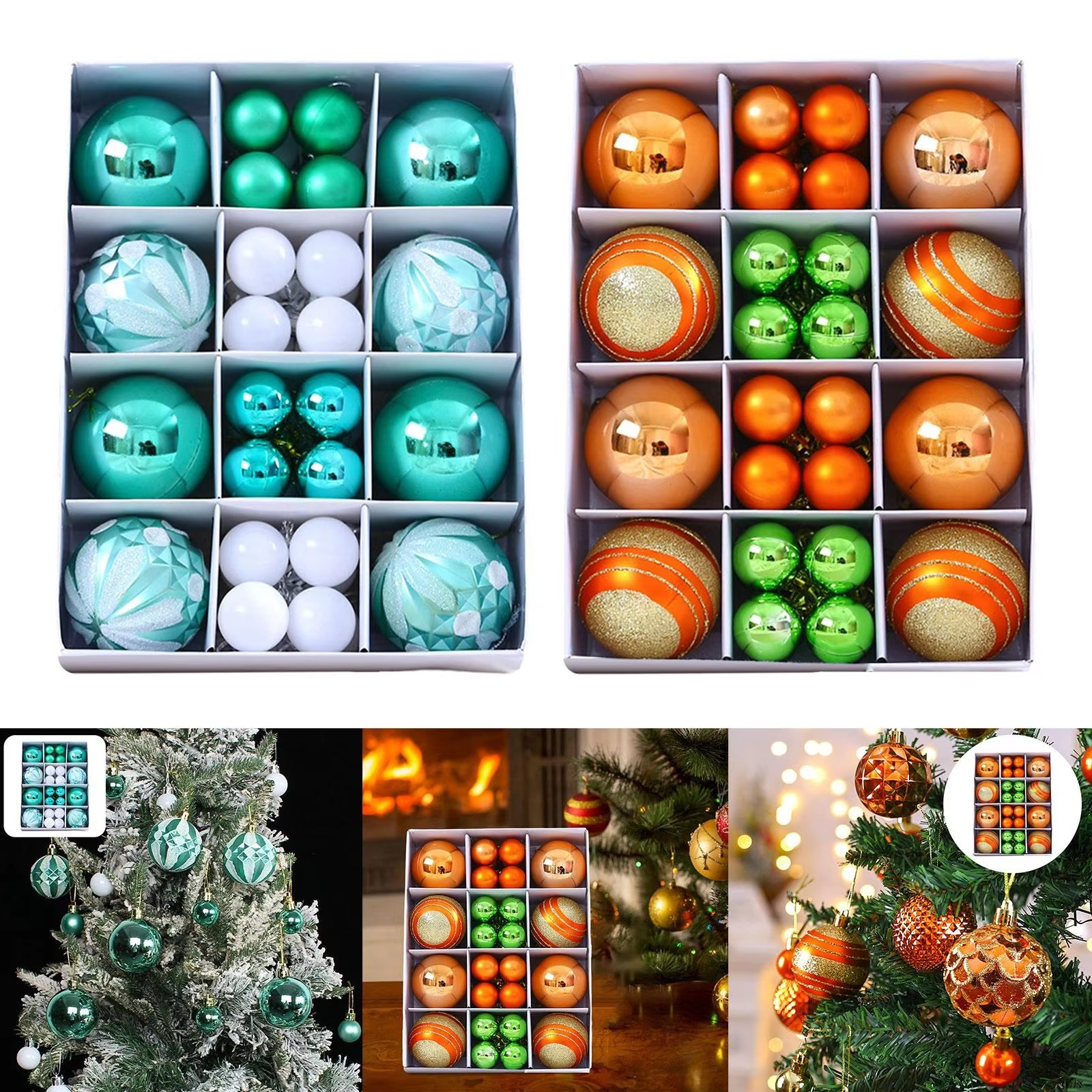 40Pcs Christmas Ball Ornaments Set Craft Christmas Tree Hanging Ornaments for Party Favor Birthdays Anniversary Festivals Cafe
