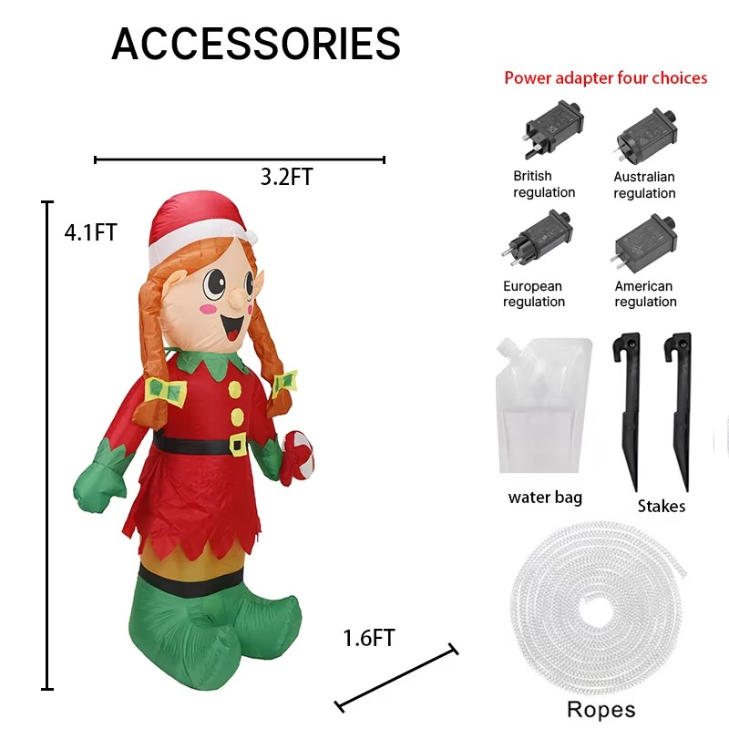 5.91FT Inflatable Toy Christmas Elf Candy Cane Festive Holiday Gift Xmas Decoration for Yard Supplie Home Decoration Ornament
