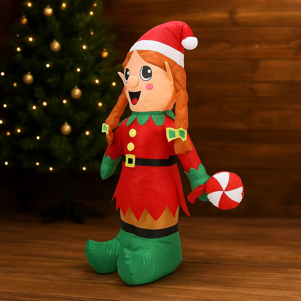 5.91FT Inflatable Toy Christmas Elf Candy Cane Festive Holiday Gift Xmas Decoration for Yard Supplie Home Decoration Ornament