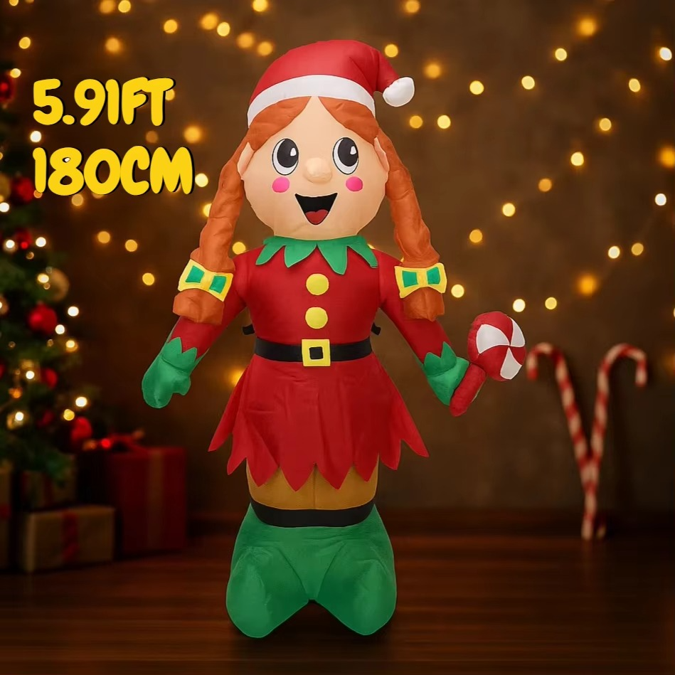 5.91FT Inflatable Toy Christmas Elf Candy Cane Festive Holiday Gift Xmas Decoration for Yard Supplie Home Decoration Ornament