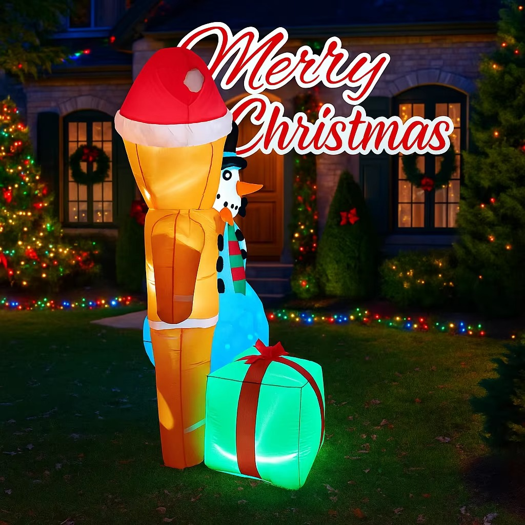 5.91FT Inflatable Toy Christmas Gingerbread Man Snowman Gift Set Xmas Yard Decoration Supplies Home Ornament Festive Gift LED