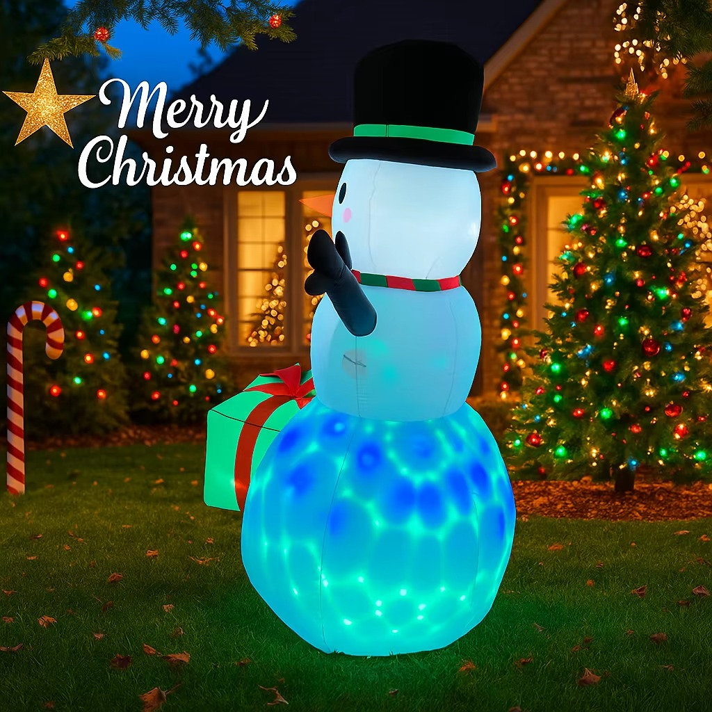 5.91FT Inflatable Toy Christmas Gingerbread Man Snowman Gift Set Xmas Yard Decoration Supplies Home Ornament Festive Gift LED