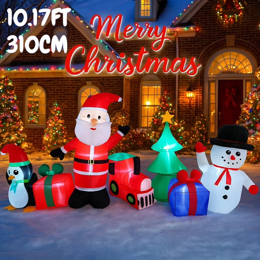10.17FT Inflatable Toy Santa Snowman penguin Tree Set Xmas Decor Yard Decoration LED Outdoor Supplie Home Ornament Festive Gift