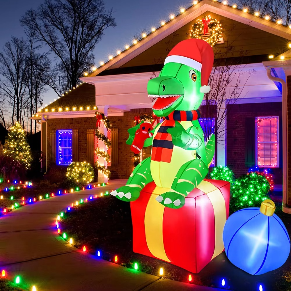 6FT Dinosaur Christmas Inflatables Outdoor Decorations Xmas Blow Up Yard Decorations foXmas Indoor Outdoor Garden Lawn Decor