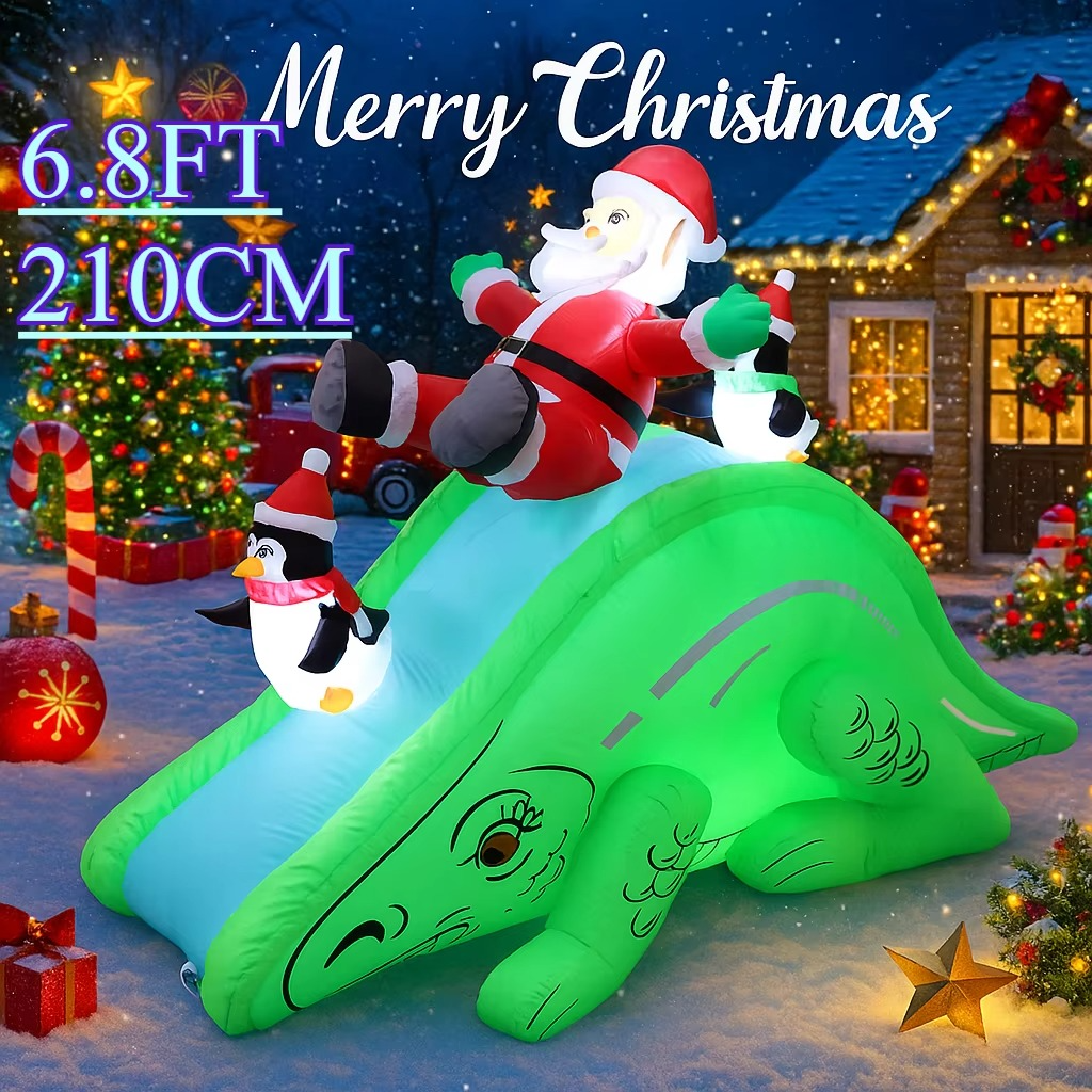 6.8FT Inflatable Xmas Holiday Yard Decor Santa Dinosaur Slide Penguins LED Christmas Toy Supplies Home Decor Ornaments Gifts