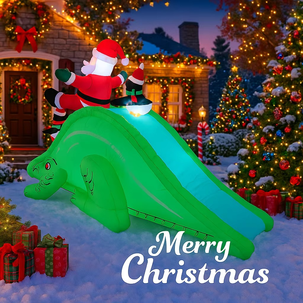 6.8FT Inflatable Xmas Holiday Yard Decor Santa Dinosaur Slide Penguins LED Christmas Toy Supplies Home Decor Ornaments Gifts