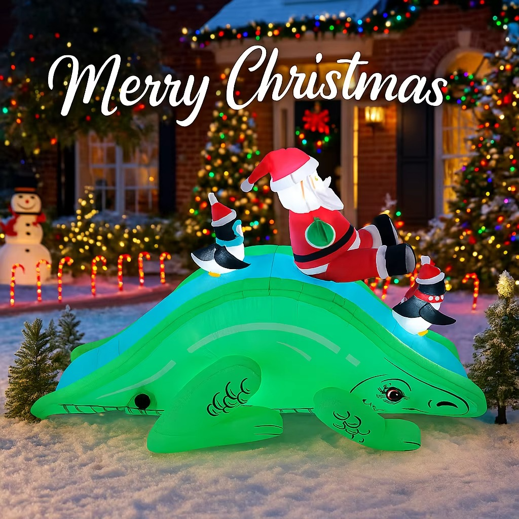 6.8FT Inflatable Xmas Holiday Yard Decor Santa Dinosaur Slide Penguins LED Christmas Toy Supplies Home Decor Ornaments Gifts
