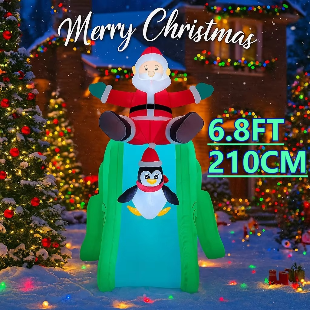 6.8FT Inflatable Xmas Holiday Yard Decor Santa Dinosaur Slide Penguins LED Christmas Toy Supplies Home Decor Ornaments Gifts