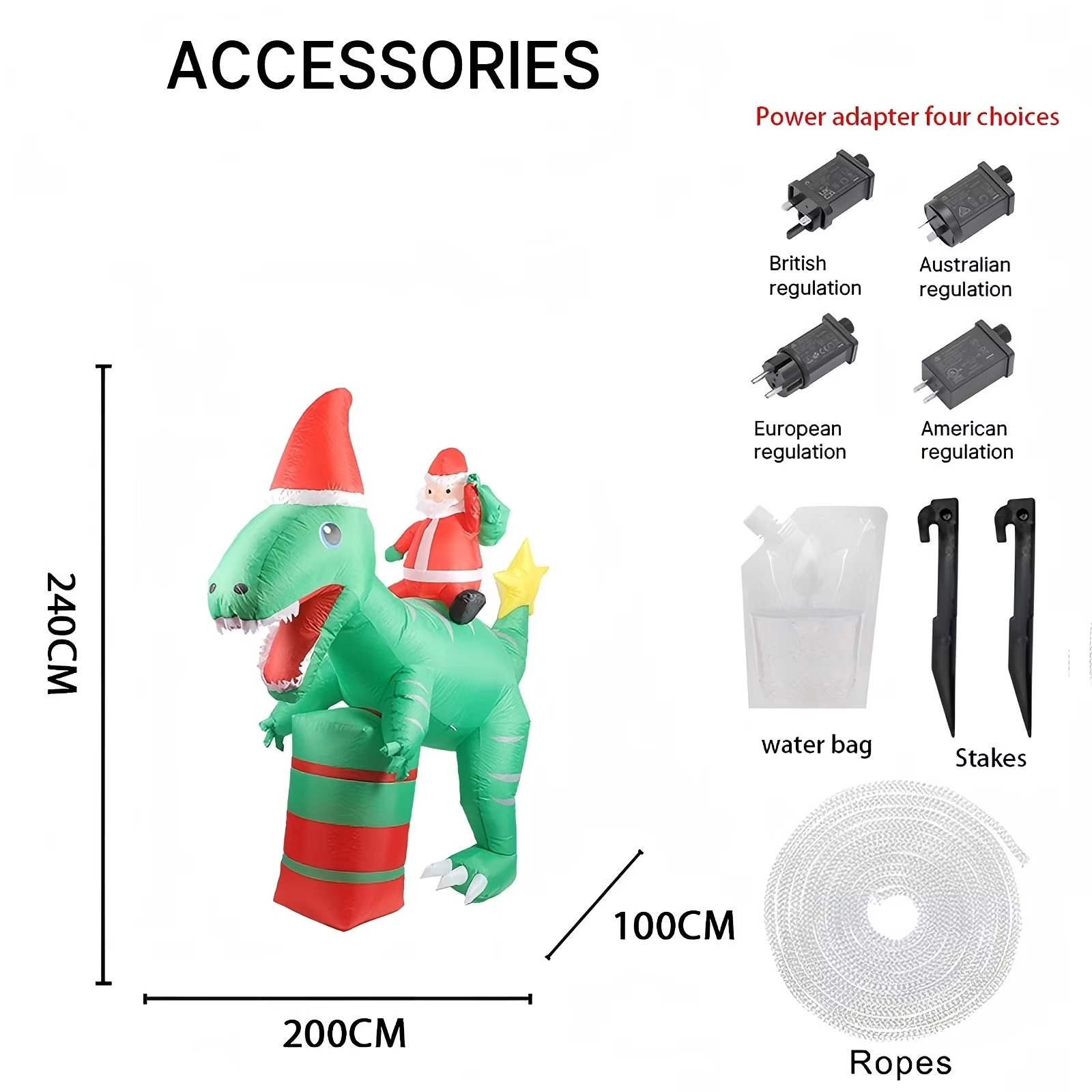 7.87FT Christmas Holiday Inflatable Yard Decor Santa Riding Dinosaur Xmas LED Lit Toy Festive Home Decor Ornaments Supplies Gift