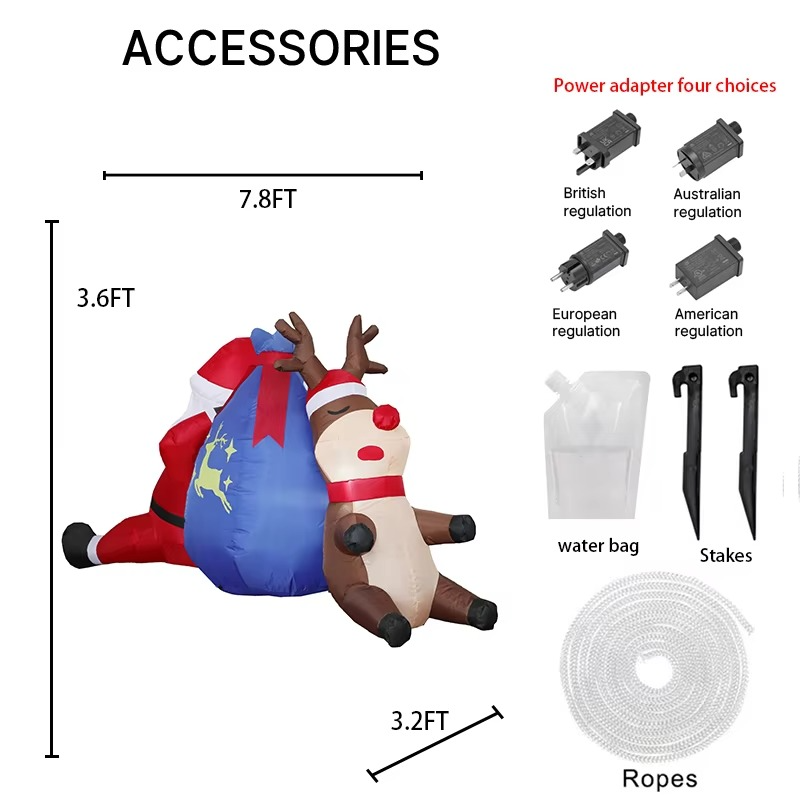 7.87FT Inflatable Toy Santa Man Reindeer Gift Bag Set Festive Gifts Xmas Decorations for Yard Supplies Home Decoration Ornaments