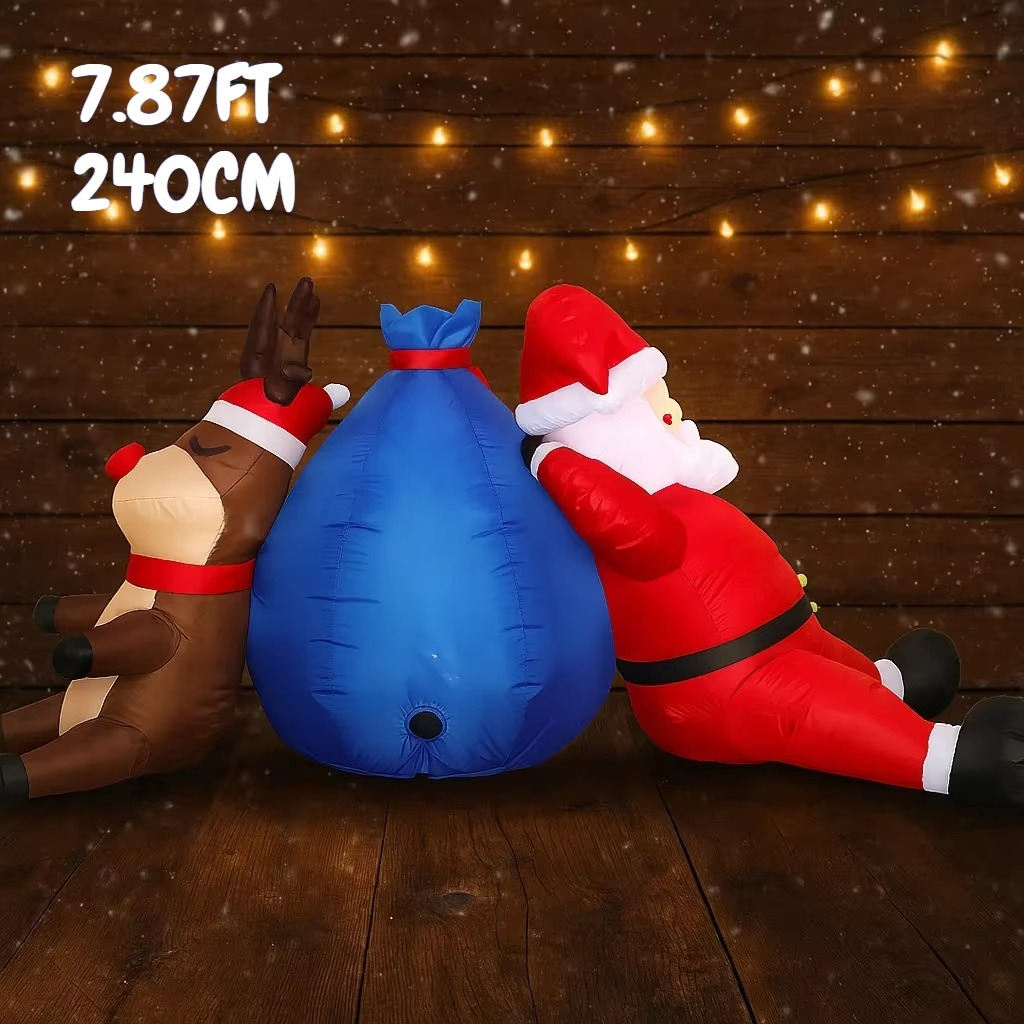 7.87FT Inflatable Toy Santa Man Reindeer Gift Bag Set Festive Gifts Xmas Decorations for Yard Supplies Home Decoration Ornaments
