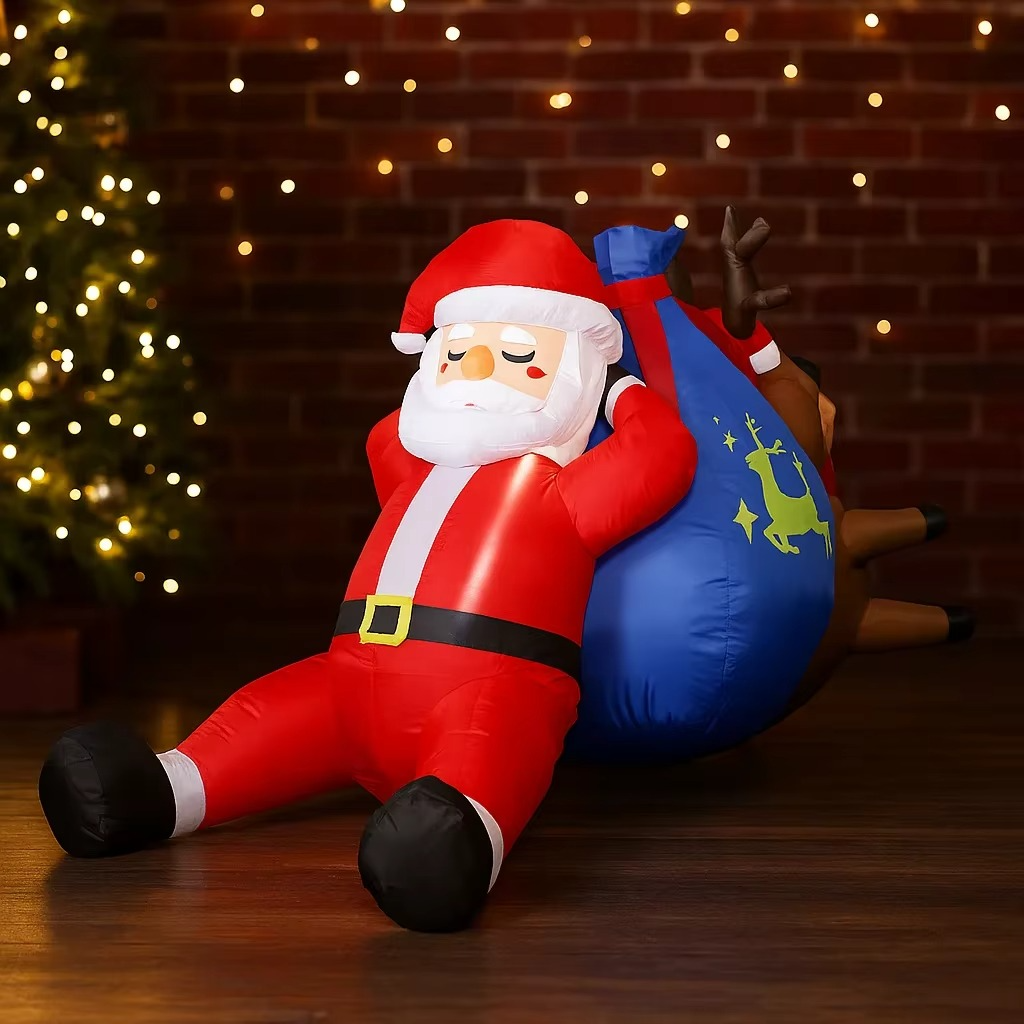 7.87FT Inflatable Toy Santa Man Reindeer Gift Bag Set Festive Gifts Xmas Decorations for Yard Supplies Home Decoration Ornaments