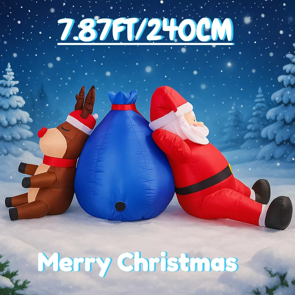 7.87FT Inflatable Toy Santa Man Reindeer Gift Bag Set Festive Gifts Xmas Decorations for Yard Supplies Home Decoration Ornaments