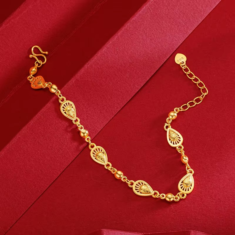 9999 24K real gold women's Korean version simple and sweet forest style best friend water droplet strawberry bracelet