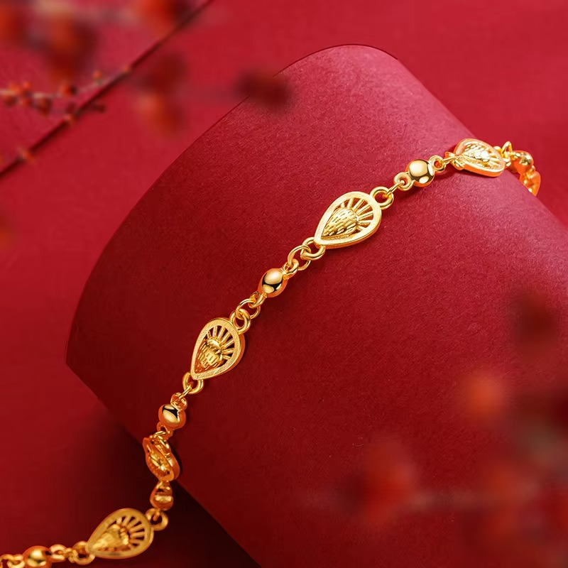 9999 24K real gold women's Korean version simple and sweet forest style best friend water droplet strawberry bracelet