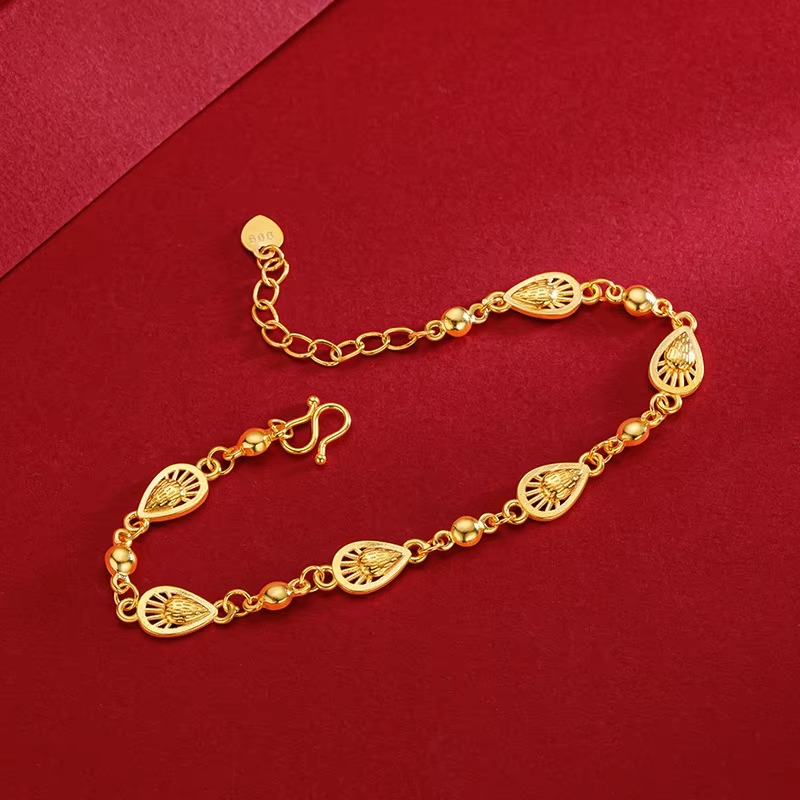 9999 24K real gold women's Korean version simple and sweet forest style best friend water droplet strawberry bracelet