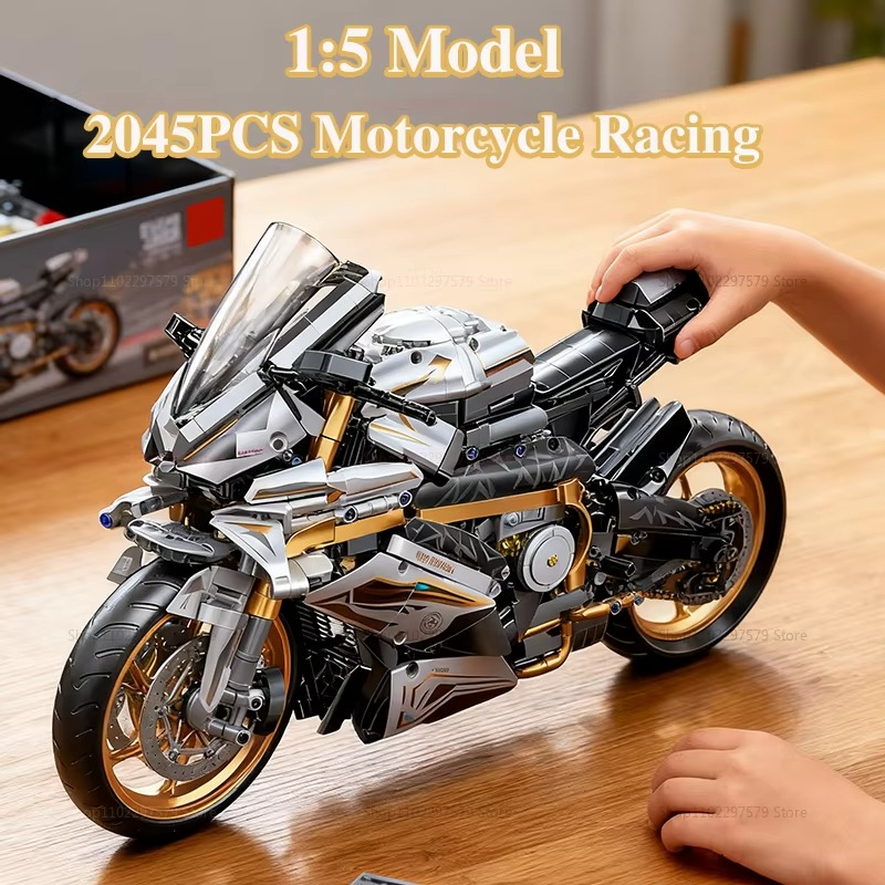 1:5 Mechanical Motorcycle Desktop Decoration 2045PCS Technology Racing Car Building Block Kids Toys for Christmas Birthday Gifts