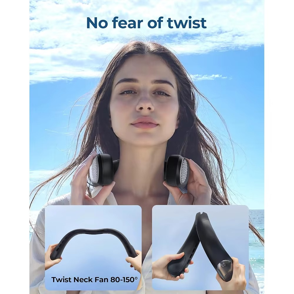 Neck Fan LED Display USB Rechargeable Portable Fan 360° Cooling Bladeless Personal Fan 4000 mAh 3 Speeds Adjustable Wearable Fan