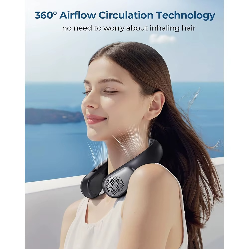 Neck Fan LED Display USB Rechargeable Portable Fan 360° Cooling Bladeless Personal Fan 4000 mAh 3 Speeds Adjustable Wearable Fan