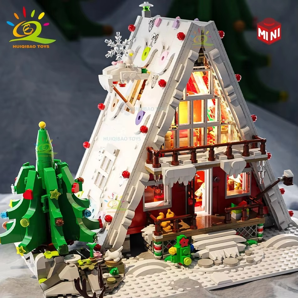 HUIQIBAO Christmas MOC Santa Claus House Model Building Blocks Children New Year DIY Exclusive Cabin Toys for Adult Bricks Gift
