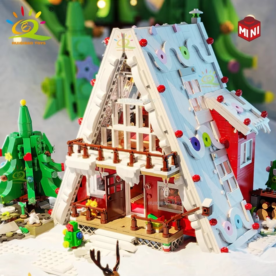 HUIQIBAO Christmas MOC Santa Claus House Model Building Blocks Children New Year DIY Exclusive Cabin Toys for Adult Bricks Gift