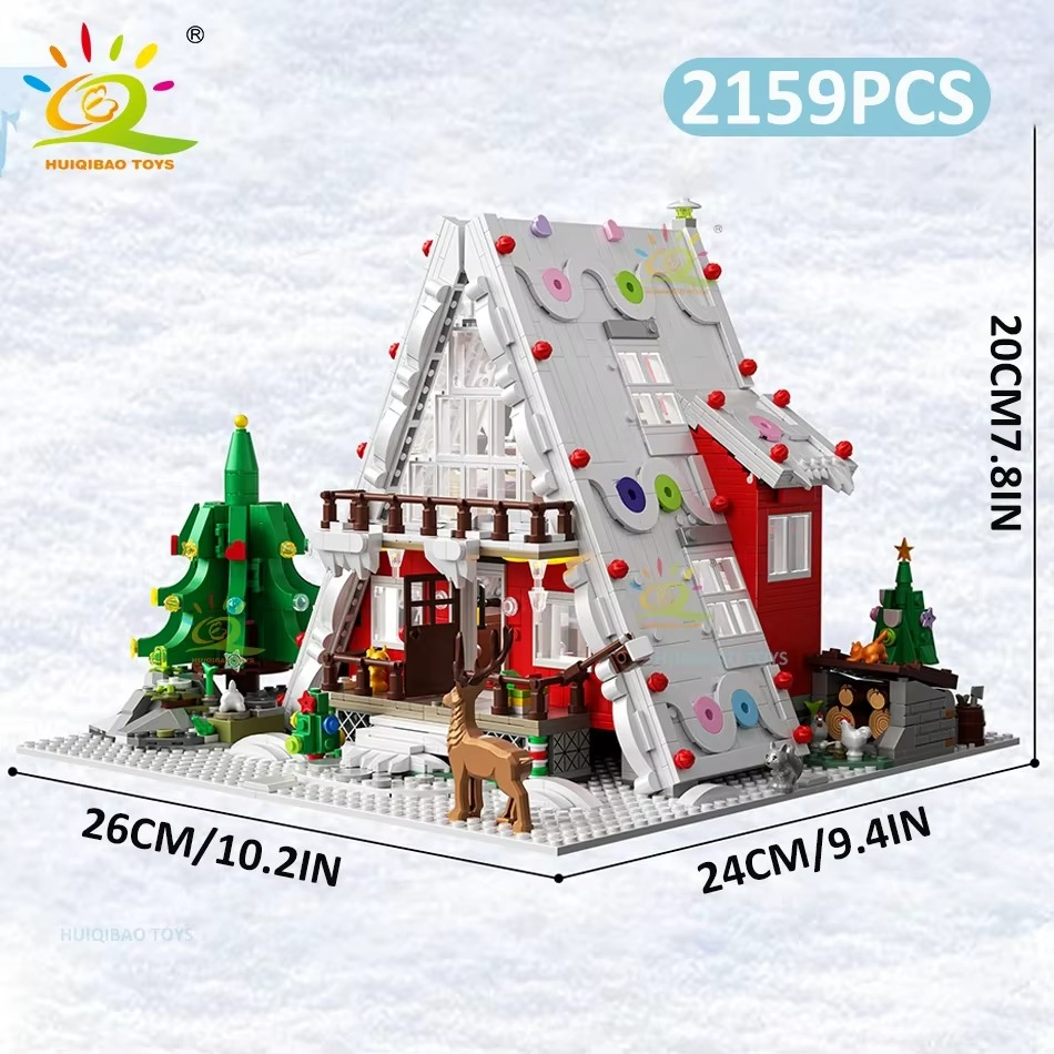 HUIQIBAO Christmas MOC Santa Claus House Model Building Blocks Children New Year DIY Exclusive Cabin Toys for Adult Bricks Gift