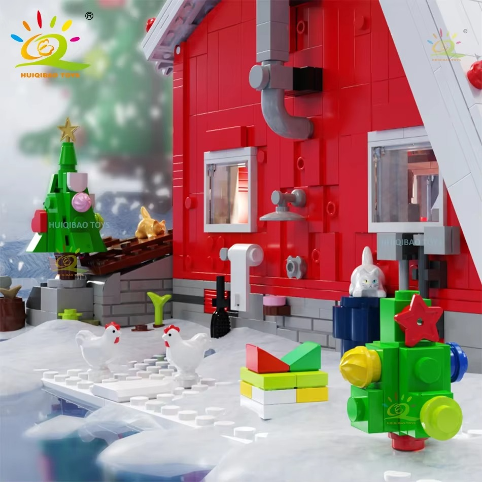 HUIQIBAO Christmas MOC Santa Claus House Model Building Blocks Children New Year DIY Exclusive Cabin Toys for Adult Bricks Gift